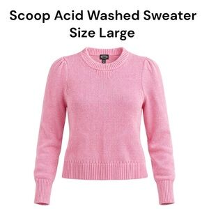 Scoop Women's Large Long Sleeve Puff Shoulder Sweater Acid Wash Dusky Pink NWT